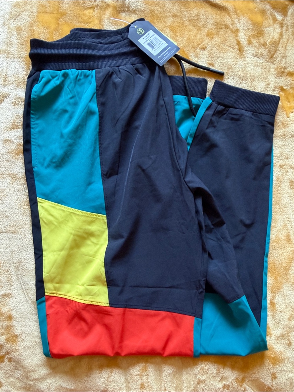 Zumba Fitness Colorblock Joggers - Black, Teal, Yellow & Red